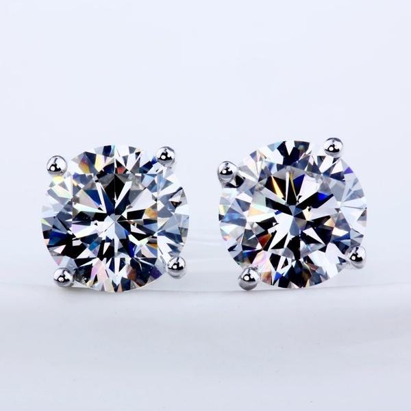 18K White Gold Round Cut Moissanite White Diamond Ear Studs