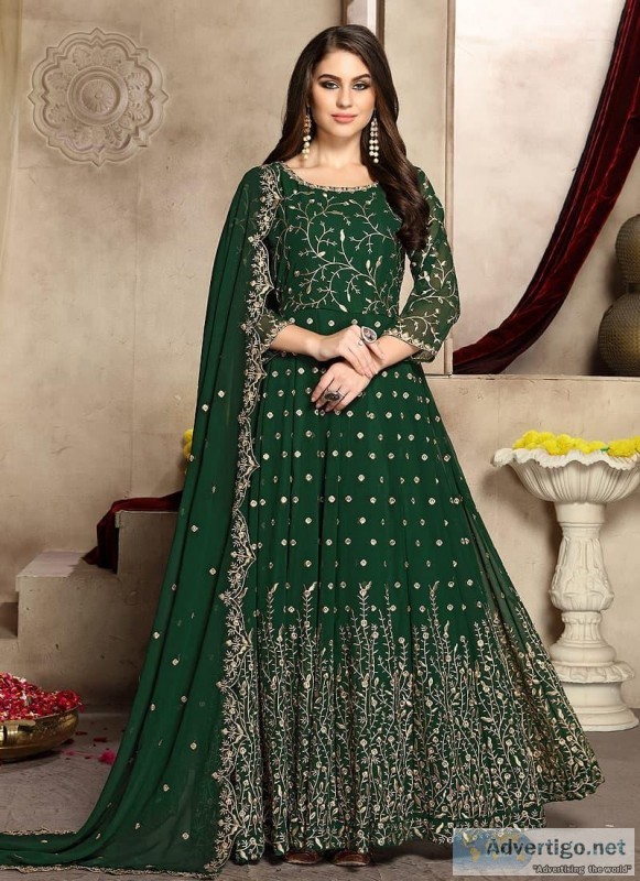 Green and Gold Embroidered Anarkali