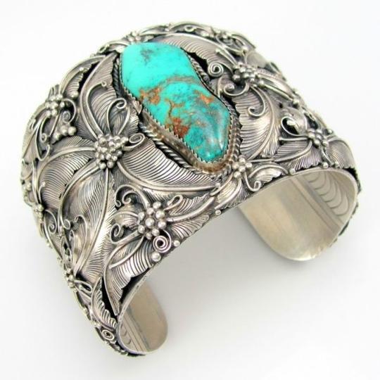 Silver Turquoise Bangle Cuff Wide Bracelet