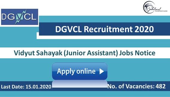 DGVCL Recruitment 2020 (482) Vidyut Sahayak (Junior Assistant) J