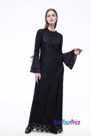 Black Lace Maxi Dress with Sleeves  Zawfashion.com