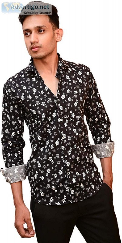 Button art Men s Cotton Black Print Full Sleeves CasualFormal We