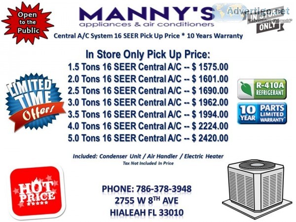 Central Air Conditioners 16 SEER R410a 10 Years Warranty  Pick U