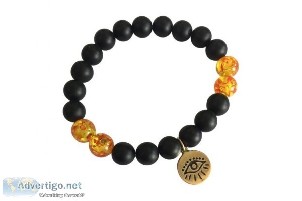 Evil Eye Amber Beads Bracelet In Gold