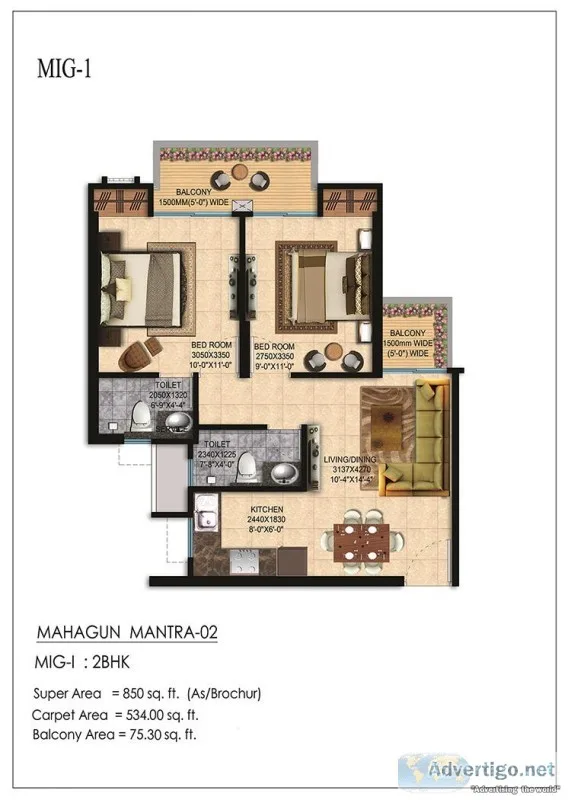 Mahagun Mantra &ndash Ready to Move Buy 2 BHK Apartment 9911-487