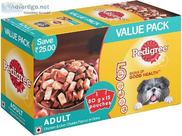 Pedigree Gravy Adult Dog Food Chicken and Liver Chunks 1.2 kg (P