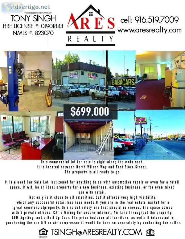 Commercial lot for sale- currently a used car dealership