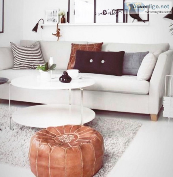 Moroccan leather brown pouf