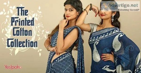 Sky blue Linen Saree - Yespoho