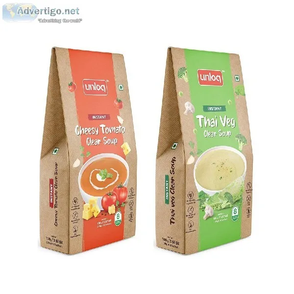 Unloq Cheesy Tomato Clear and Thai Veg Clear Soup Instant Soup H