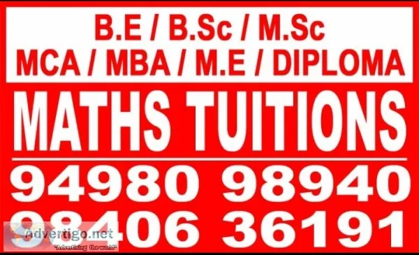 MATHS TUITION with ASSURED PASS. ANNA UNIVERSITY and SRM UNIVERS
