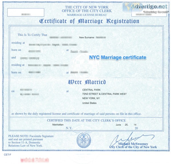 APOSTILLED TRANSLATION SERVICES OF NYC MARRIAGE CERTIFICATES
