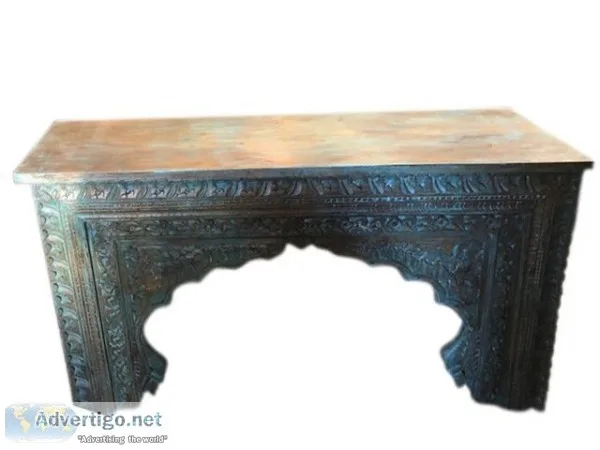 Rustic Farmhouse Accent Hall Table Vintage Solid Wooden Floral C