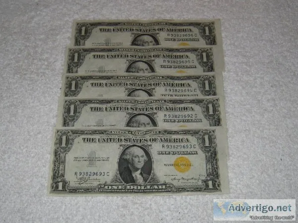 5 bill set 1 - 1935A Gold Seal North Africa - Sequential serial 