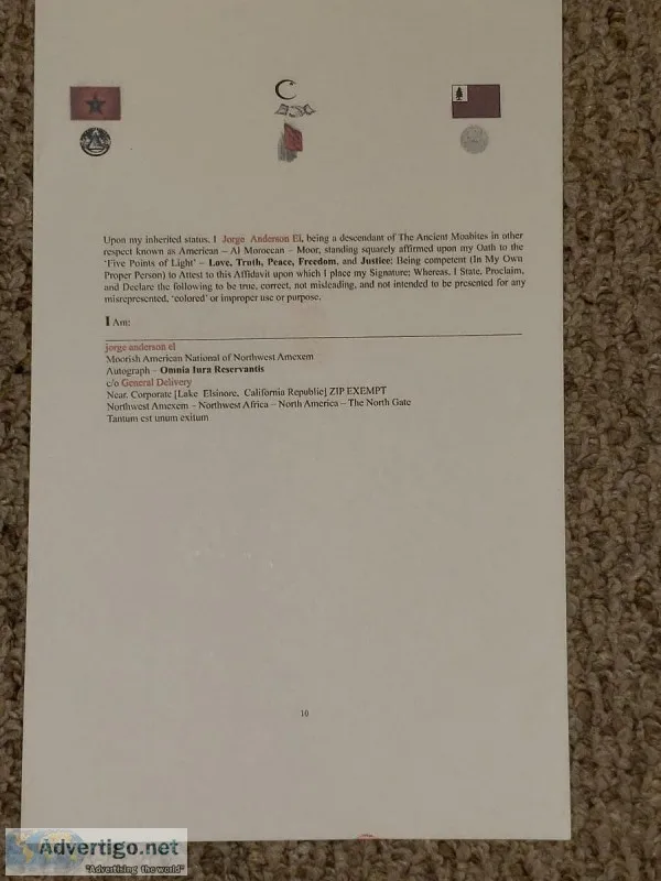Unsigned Affidavit of Initial UCC Financing Statement  Notice of