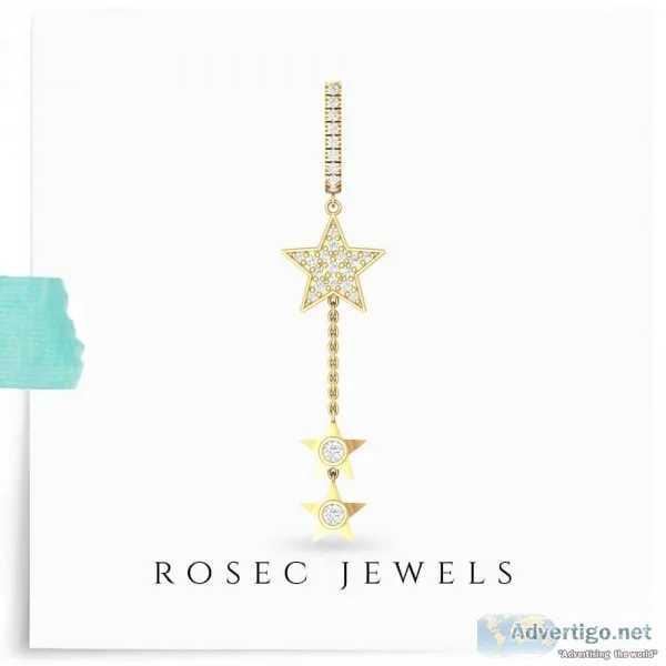 Crescent Star Diamond Chain Earring Bridal Diamond Drop Dangle E