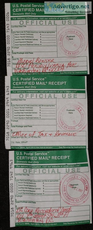 Proof of mailing of lien  AFFIDAVIT OF INITIAL UCC FINANCING STA
