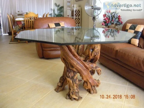 Custom Made Driftwood And Glass Table.