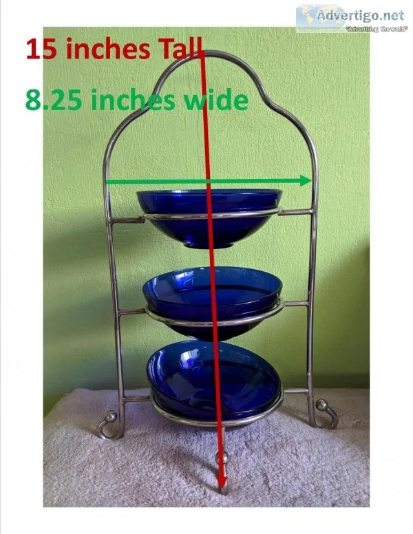 Silver Plated Cobalt Blue Glass Server Stand