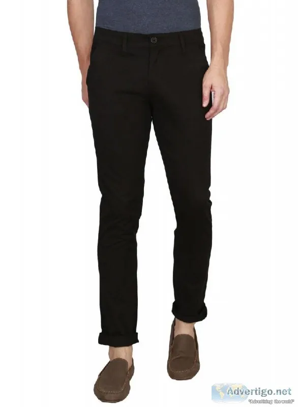 RAA JEANS Mens Black Lycra Cotton Chinos