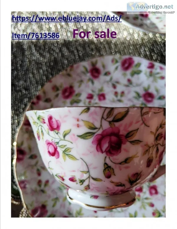 Vintage Lefton Rose Chintz China Snack Plates with Tea Cups