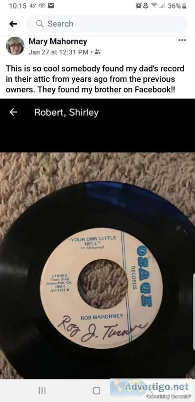 Wanted old 45 vinyl rob Mahorney own little hell