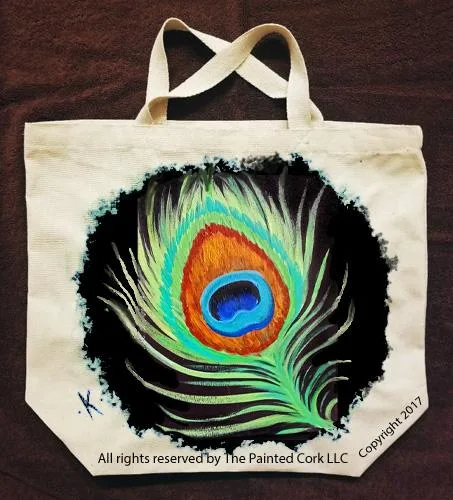 Sacramento Studio 34 Peacock Feather on Canvas Tote  Ages 21 and