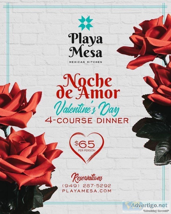 Valentine s Day special - 4 Course Dinner with Playa Mesa