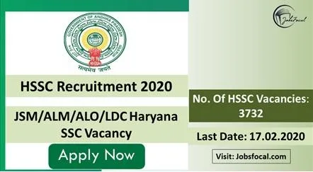 HSSC Recruitment 2020 (3732) JSMALMALOLDC Haryana SSC Vacancy