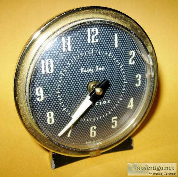 Vintage Westclox Baby Ben Wind Up Alarm Clock Black Case Gold Tr