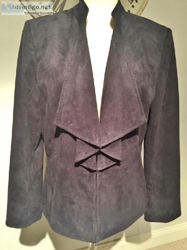 Tahari ASL Luxurious Navy Dark Blue Faux Suede Blazer Jacket Siz