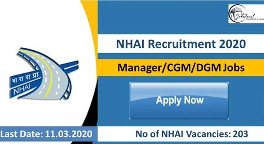 NHAI Recruitment 2020 (203) ManagerCGMDGM Jobs Apply Online