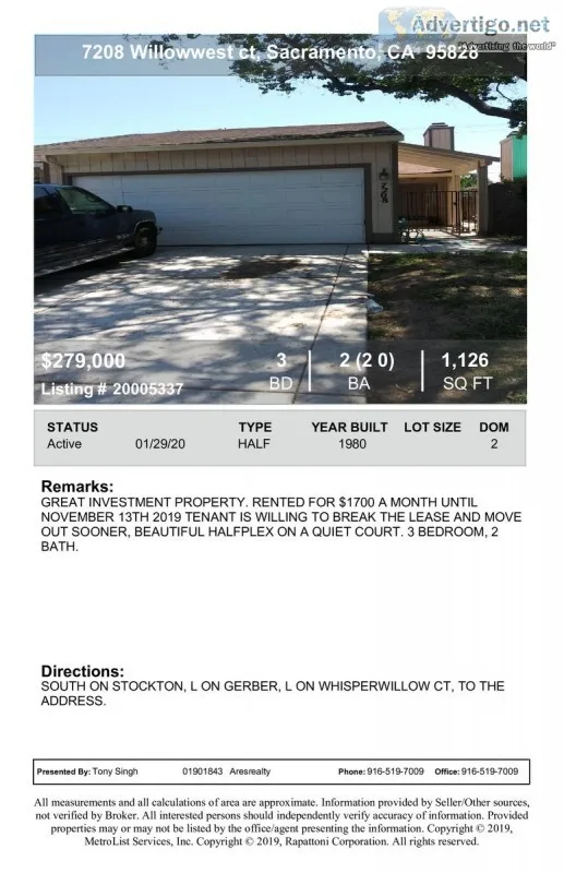 7208 Willowwest ct. Sacramento CA 95828