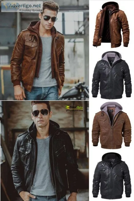Men s Hooded Leather Jacket