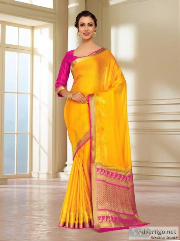Buy The Latest Collection Of Gold Sarees Online At Mirraw