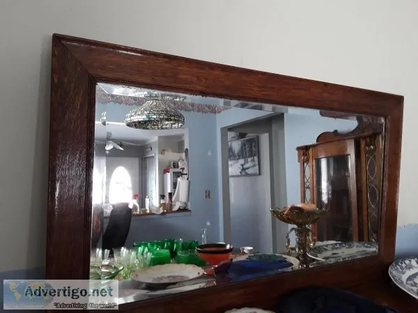 Oak framed mirror antique dishesglassware