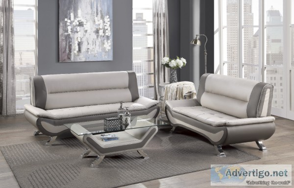 2PC veloce beige and grey sofa and love seat set with chrome leg