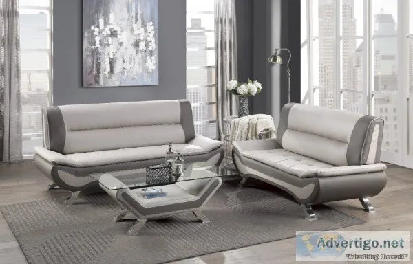 2PC veloce beige and grey sofa and love seat set with chrome leg