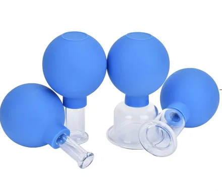 Get 4PcsSet Blue Vacuum Cupping Cups PVC Head Glass Suction Body