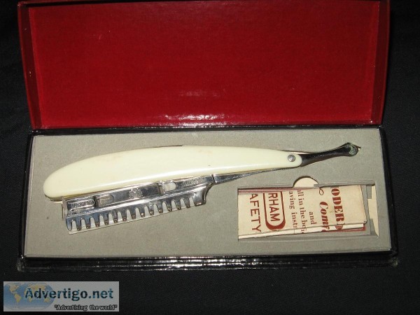 Antique Durham Duplex Folding Barber Straight Razor Celluloid Ha