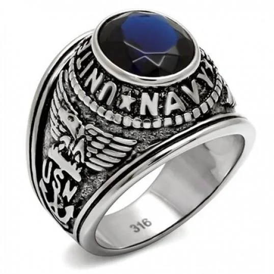 Mens Stainless Steel Navy Ring  Inspired Silver