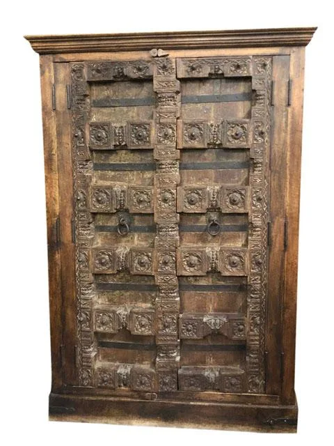 Antique Armoire Old Doors Chakra Wardrobe Chest Farmhouse Rustic