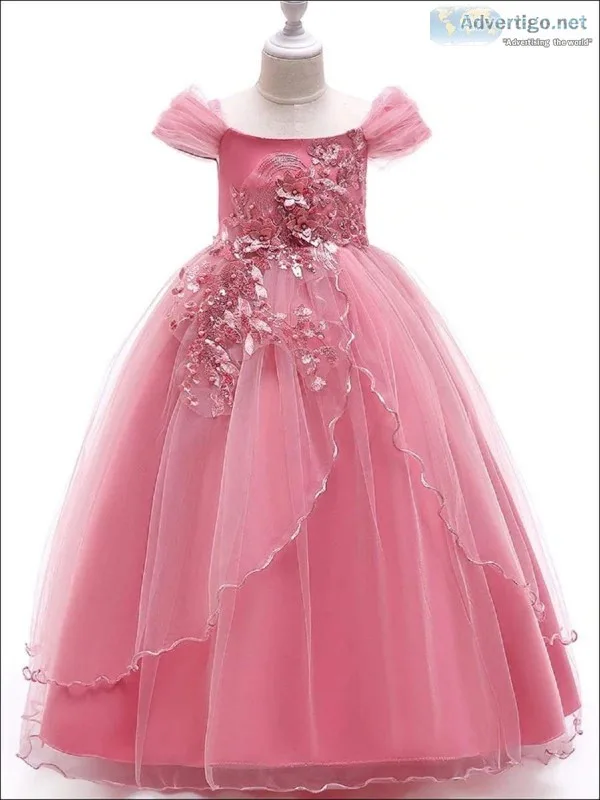 Princess Flower Applique Maxi Holiday Dress for Girls