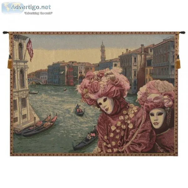 VIEW WITH MASKS ITALIAN TAPESTRY WALL HANGING