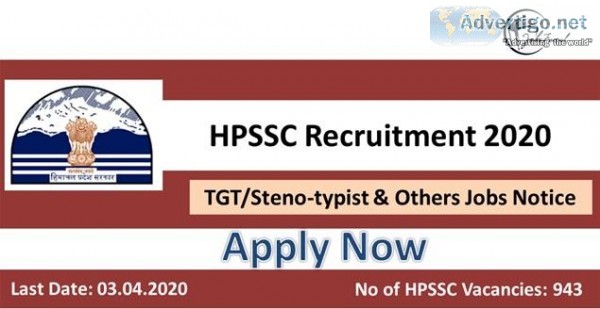 HPSSC Recruitment 2020 (943) TGTSteno-typist and Others Jobs Not