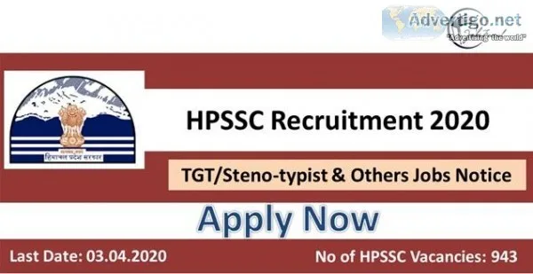 HPSSC Recruitment 2020 (943) TGTSteno-typist and Others Jobs Not