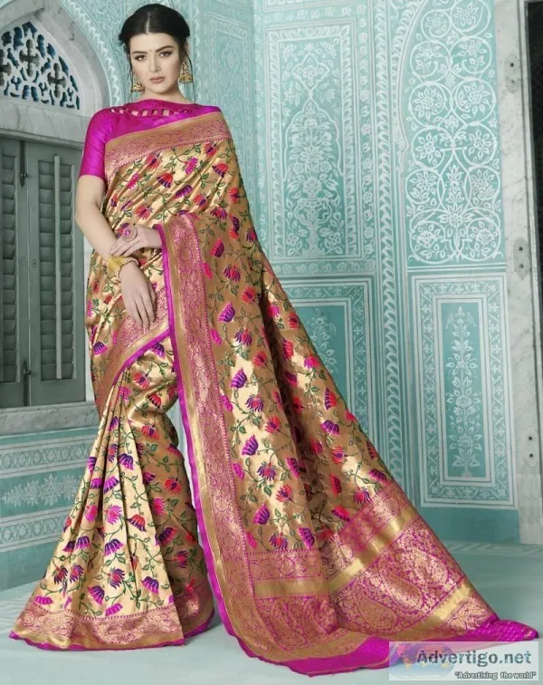 Buy Exquisite Golden Sarees Online At Mirraw