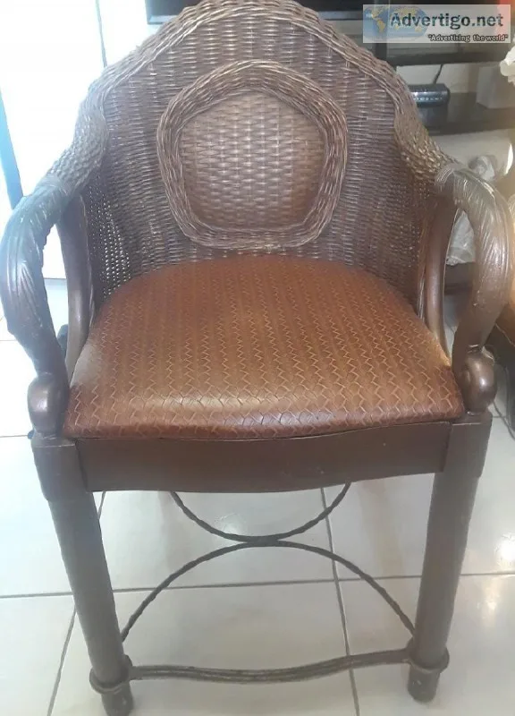 Rattan and Leather BarCounter Stool