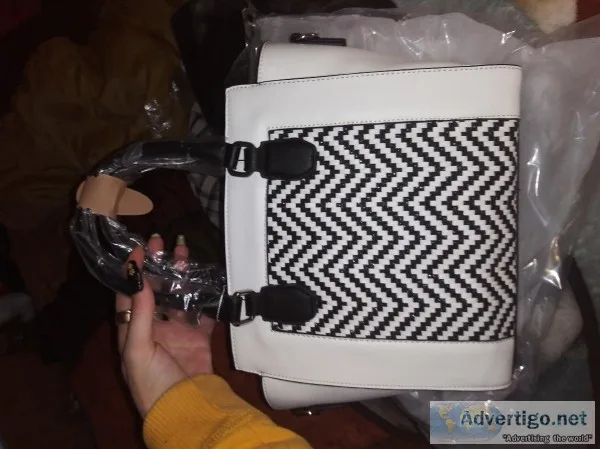 Leather handbag black and white designs