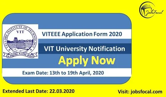 VITEEE Application Form 2020 Last Date Ext. VIT University Notif